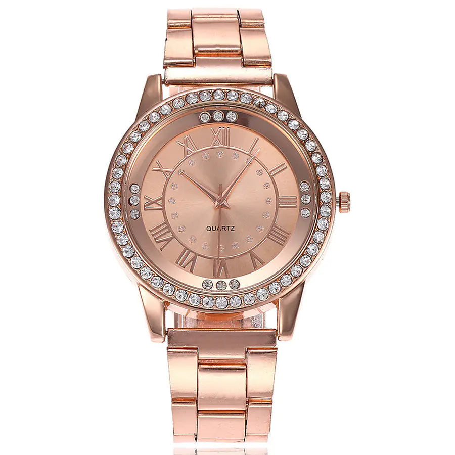 Geneva Luxury Steel Bracelet Diamond Roman Numeral Watch