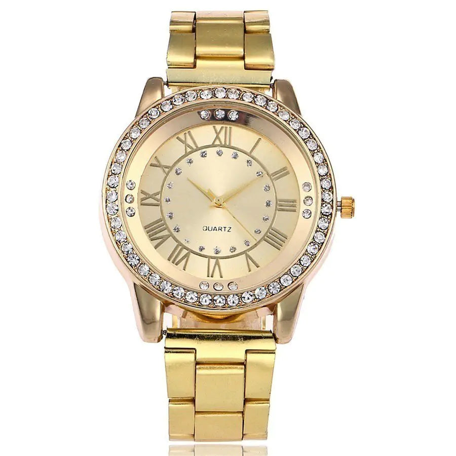 Geneva Luxury Steel Bracelet Diamond Roman Numeral Watch