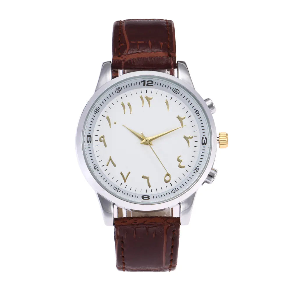 Luxury Men's Arabic Numeral Quartz Watch with Leather Band