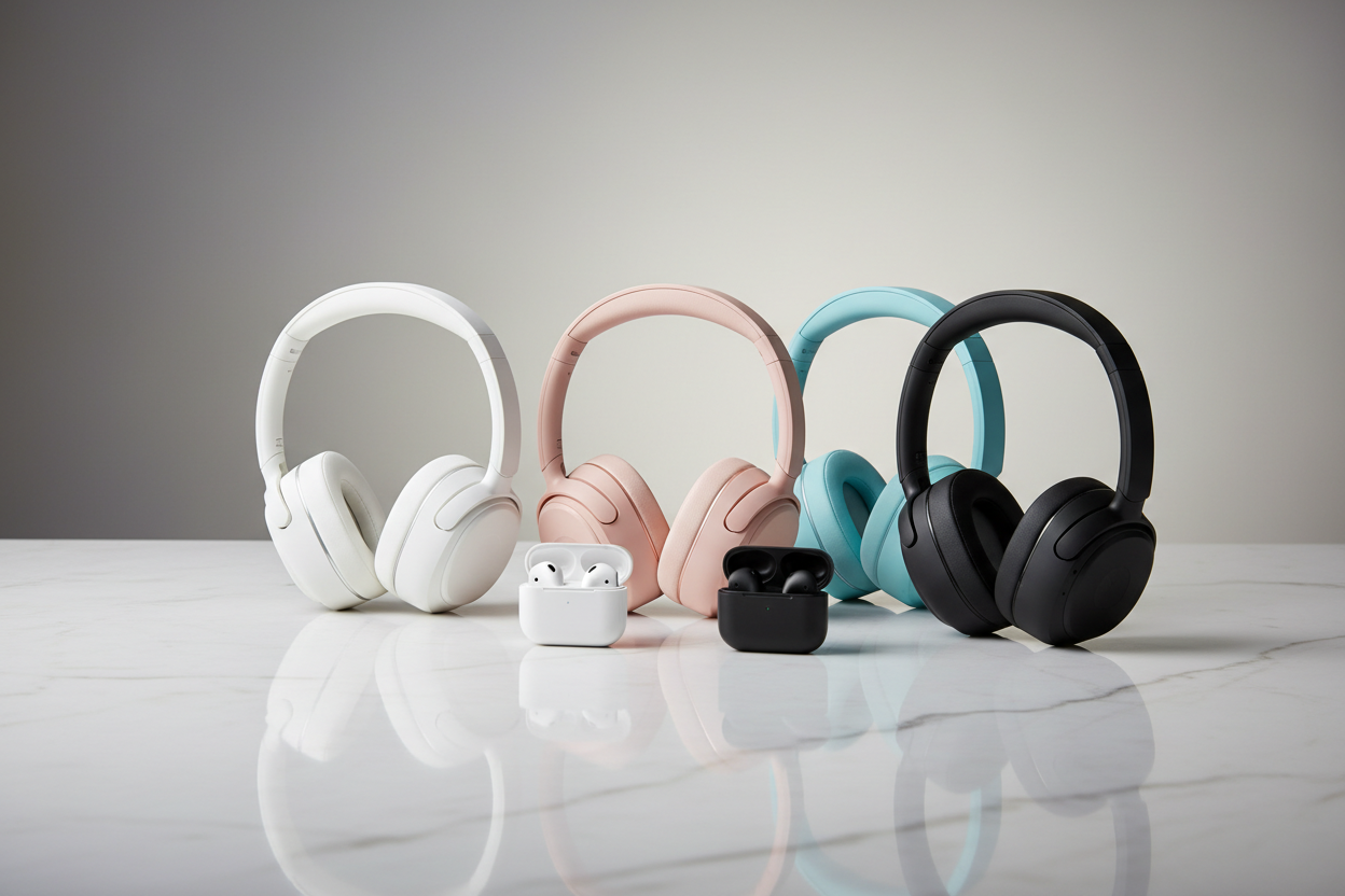 DreamDew Best Gagets  Collection Add 3 4 bluethooth  headphones airpodes white light pink black or blue wireless Headphones best luxury 