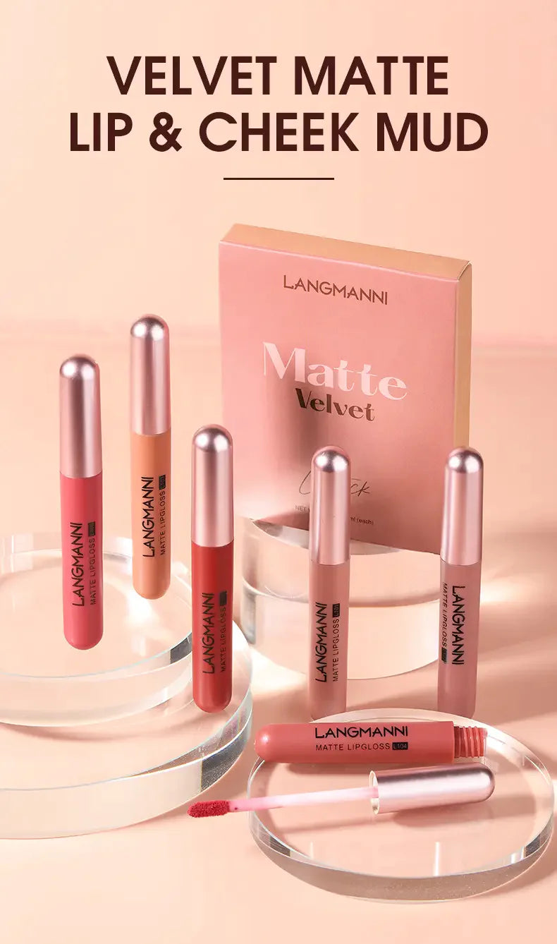 Matte Velvet Lip Gloss Set - 6 Waterproof Colors